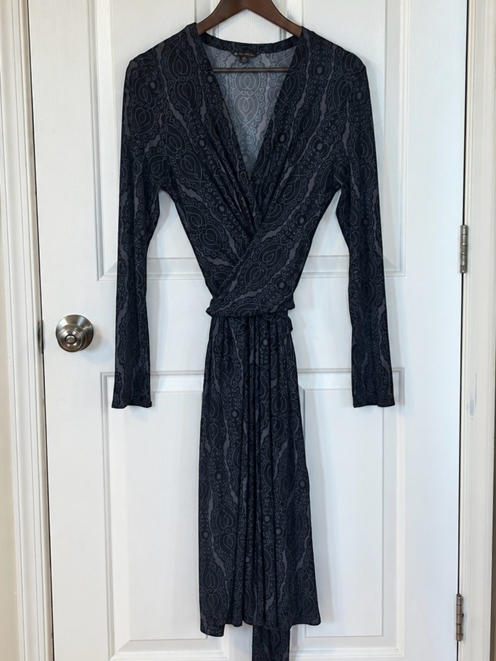 Brooks Brothers Women’s Black Paisley-Inspired Faux Wrap Dress – Size Medium